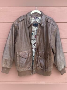 Pelle Vintage Men’s Brown Genuine Leather Jacket Coat World Map Design Large